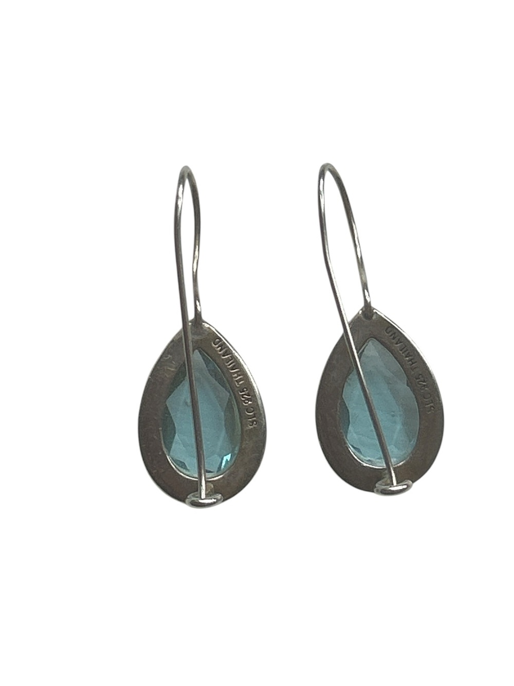 Lord & Taylor Sterling Silver Blue Teardrop pierced Earrings Marcasite Dangle - Picture 4 of 9